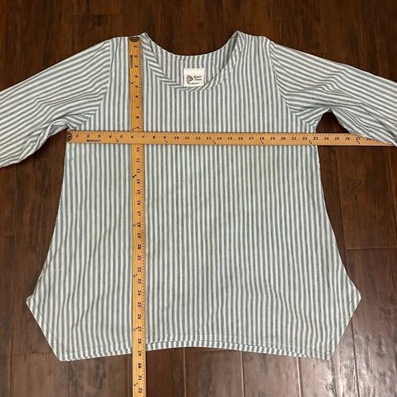 HEART'S DESIRE by Mary Grace Linen Top White Blue Striped Lagenlook - Picture 11 of 12